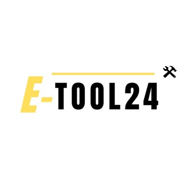 Logo firmy E-TOOL24 z symbolem młotka, dedykowanej narzędziom budowlanym.