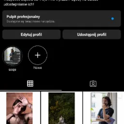 Ekran profilu fotografa na Instagramie o nazwie 'zatrzymac.czas', prezentujący serię zdjęć portretowych w różnorodnych sceneriach.