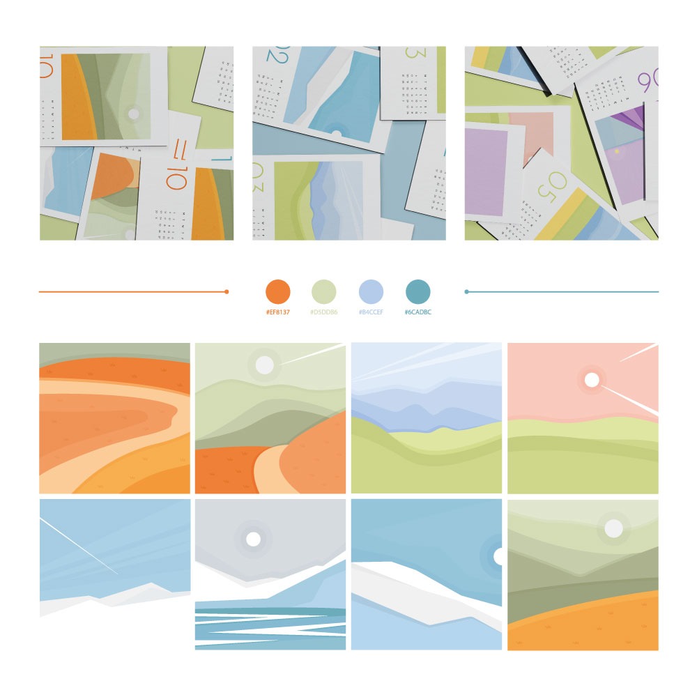 Kalendarz z abstrakcyjnymi krajobrazami