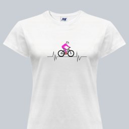 t-shirt z haftem dla fanki jazdy na rowerze, zamówienie indywidualne