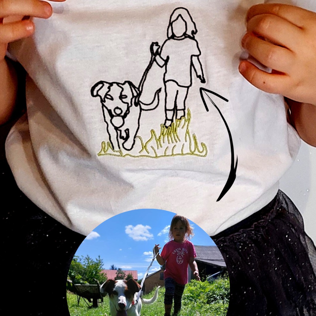 t-shirt z haftowanym obrysem ze zdjecia