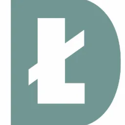 Logo firmy architektonicznej: litera 'D' w kolorze szarozielonym z wpisaną białą, stylizowaną literą 'L'.