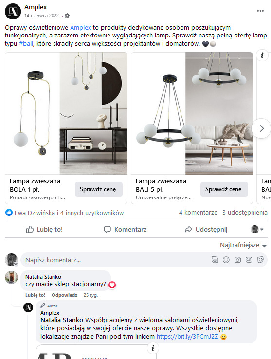 Dwa zdjęcia lamp wiszących: pierwsza lampa z pojedynczą kulą na długim, zakrzywionym ramieniu, druga lampa z pięcioma kulami na okrągłej obręczy, obie lampy w nowoczesnym stylu, umieszczone na tle...
