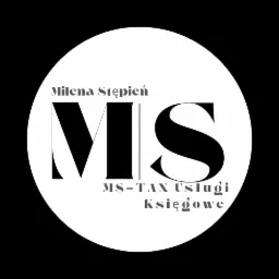 Logo firmy MS-TAX Usługi Księgowe Milena Stępień w okręgu na czarnym tle.