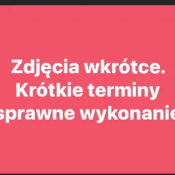 Tekst na różowym tle: Zdjęcia wkrótce. Krótkie terminy sprawne wykonanie.