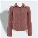 Brązowa koszula damska z długim rękawem, zapinana na guziki, z szerokim kołnierzem, prezentowana na manekinie na jasnym tle.