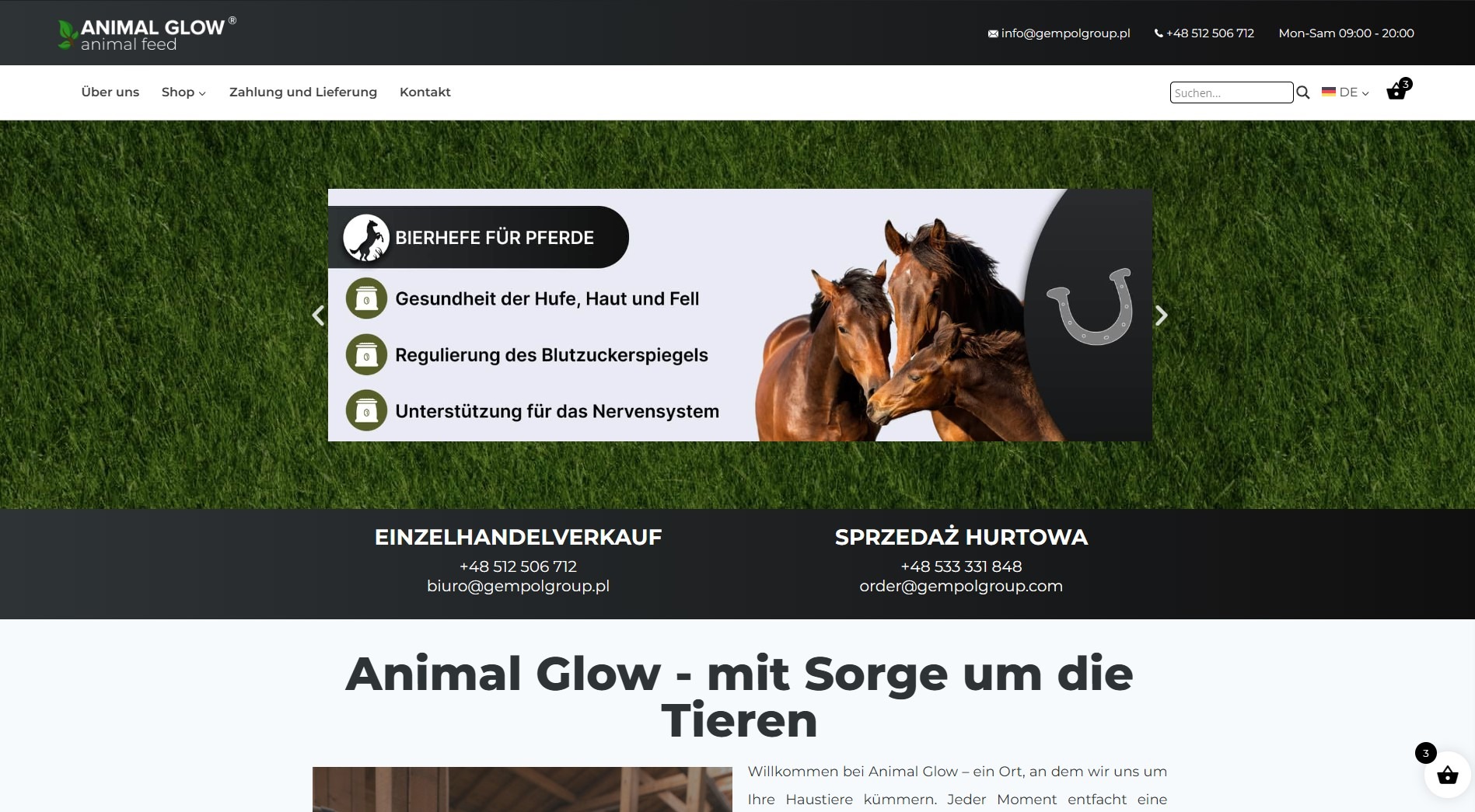 Strona internetowa dla producenta suplementów dla zwierząt. Wordpress. WPML. Strona w czterech językach