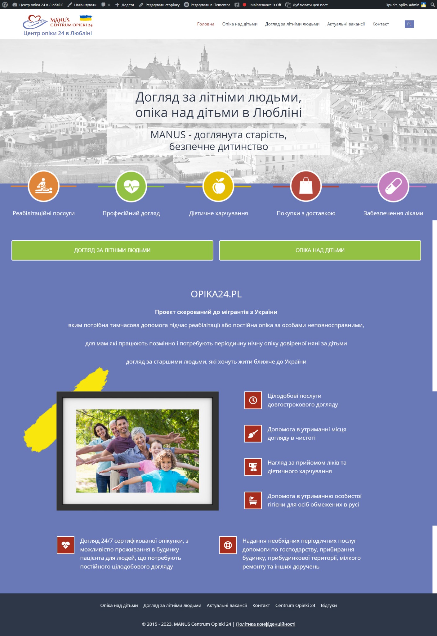 Strona internetowa Centrum Opieki w Lublinie. WordPress