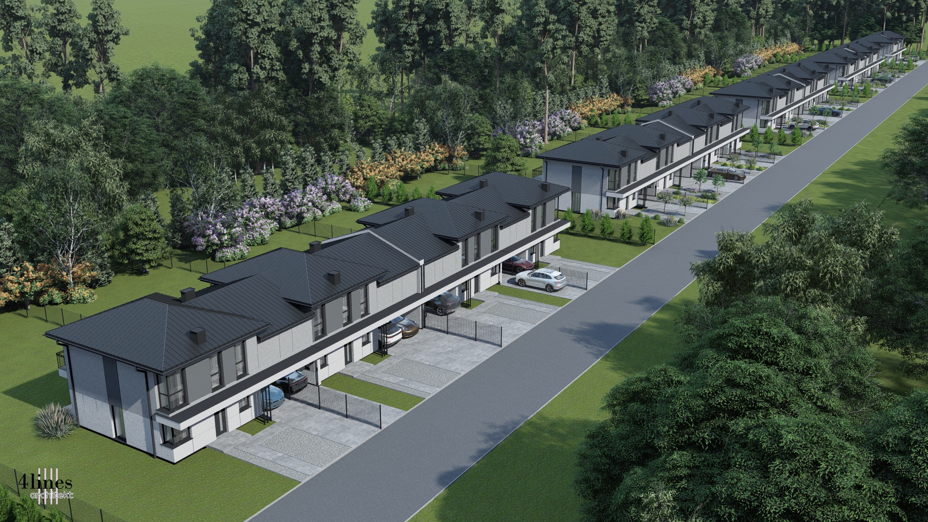 Osiedle domów jednorodzinnych w zabudowie bliźniaczej w Borowej Górze