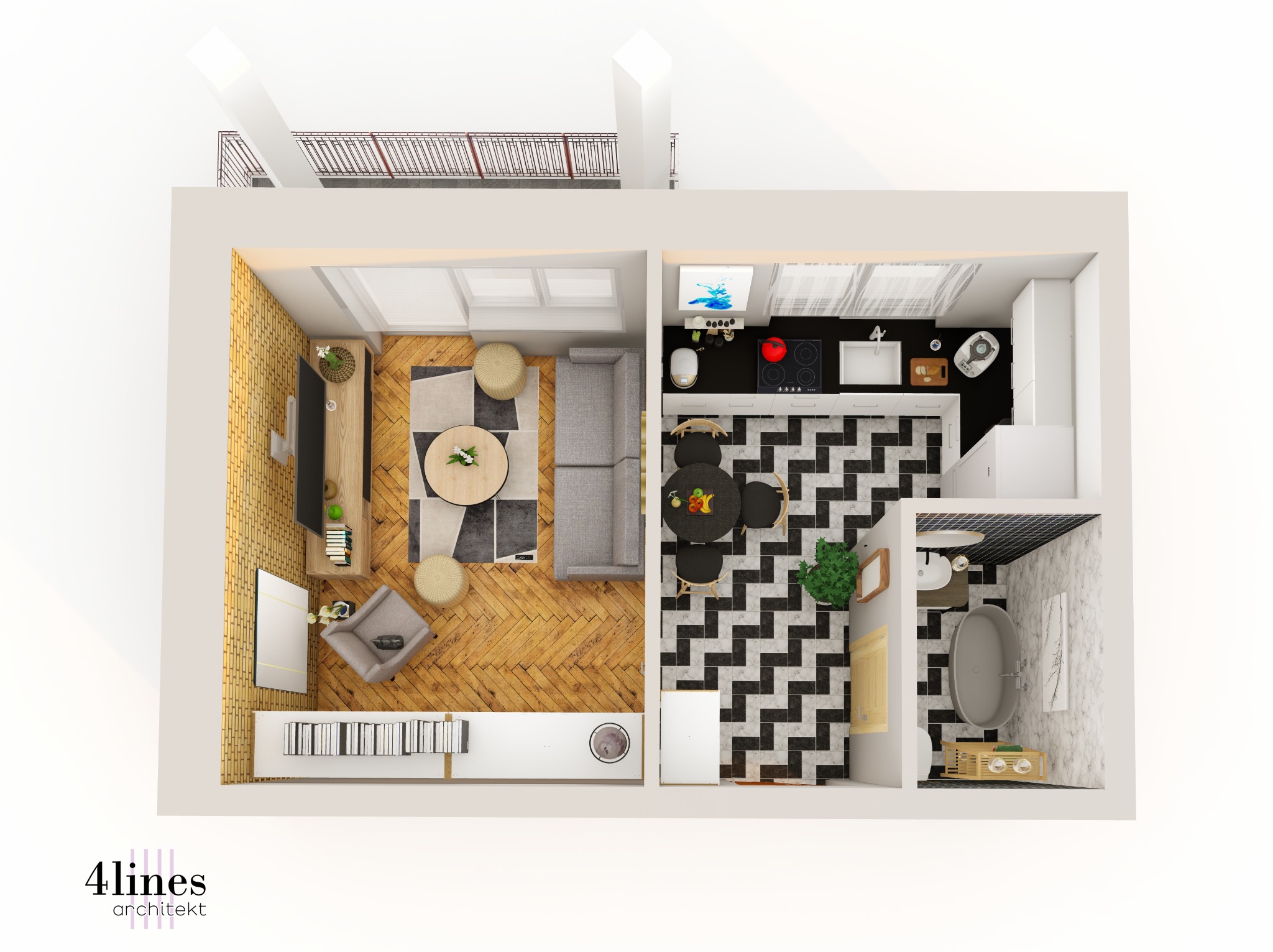 Przykładowe mieszkanie 1 pokojowe z możliwością zamiany na 2 pokojowe