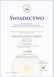 Skan świadectwa nadania licencji Polskiej Federacji Rynku Nieruchomości dla Bartosza Tadeusza Paszka, wydanego w Warszawie 2022-05-24, z numerem 28088.