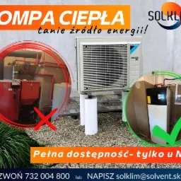 Zdjęcie promocyjne prezentujące pompę ciepła Daikin, z wizualnym porównaniem z tradycyjnym systemem grzewczym oznaczonym czerwonym krzyżykiem i zielonym znakiem akceptacji dla pompy ciepła.