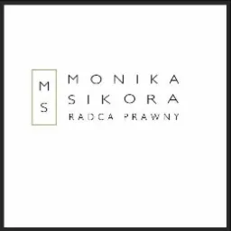 Minimalistyczne logo kancelarii radcy prawnego Monika Sikora w Warszawie, z inicjałami MS w beżowym kwadracie i napisem 'RADCA PRAWNY' poniżej imienia i nazwiska.