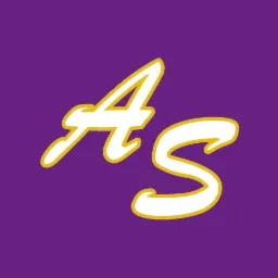 Logo firmy z literami AS w kolorze białym z żółtą obwódką na fioletowym tle.