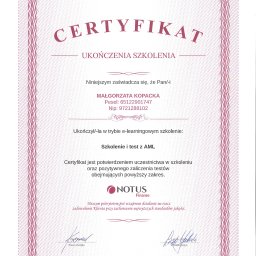 Certyfikat AML Małgorzata Kopacka