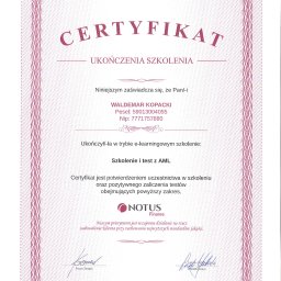 Certyfikat AML Waldemar Kopacki