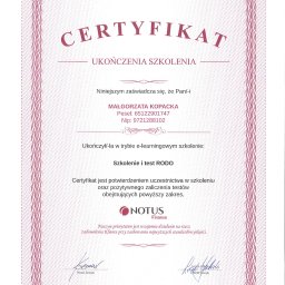 Certyfikat RODO Małgorzata Kopacka