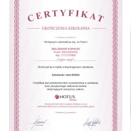 Certyfikat RODO Waldemar Kopacki