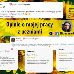 IZUGERART Izabella Majewska - Opinie o kursach niemieckiego Izugerart na tle słoneczników. Rekomendacje od Moniki, Nikoliny, Iwony, Bogusi i Amelii. Kontakt: izugerart@gmail.com, 697 918 271.