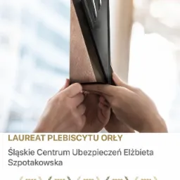 Wręczanie nagrody dla Śląskiego Centrum Ubezpieczeń Elżbieta Szpotakowska, laureata plebiscytu Orły, z nagrodami z lat 2019-2021.