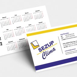 Awante Kliczek Marta - Kalendarz firmowy 2022 z logo Sezup Clima, zawierający dane kontaktowe i kalendarium na białym tle. Układ poziomy, widoczne miesiące i firmowe oznaczenia.