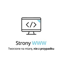 Awante Kliczek Marta - Minimalistyczna ikona monitora z symbolem kodu '</>' i hasłem 'Strony WWW. Tworzone na miarę, nie z przypadku' na białym tle.