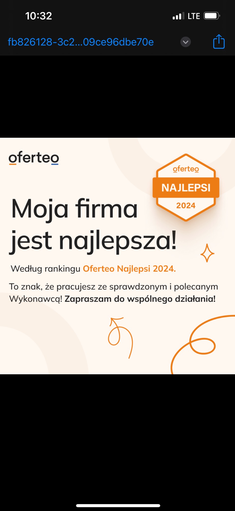 Grafika Oferteo 'Moja firma jest najlepsza!' z rankingiem Najlepsi 2024, zachęcająca do współpracy ze sprawdzonym wykonawcą. Utrzymana w jasnej kolorystyce z pomarańczowymi akcentami.