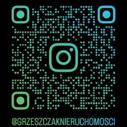 Gradientowy QR kod z logo Instagrama prowadzący do profilu @GRZESZCZAKNIERUCHOMOSCI.
