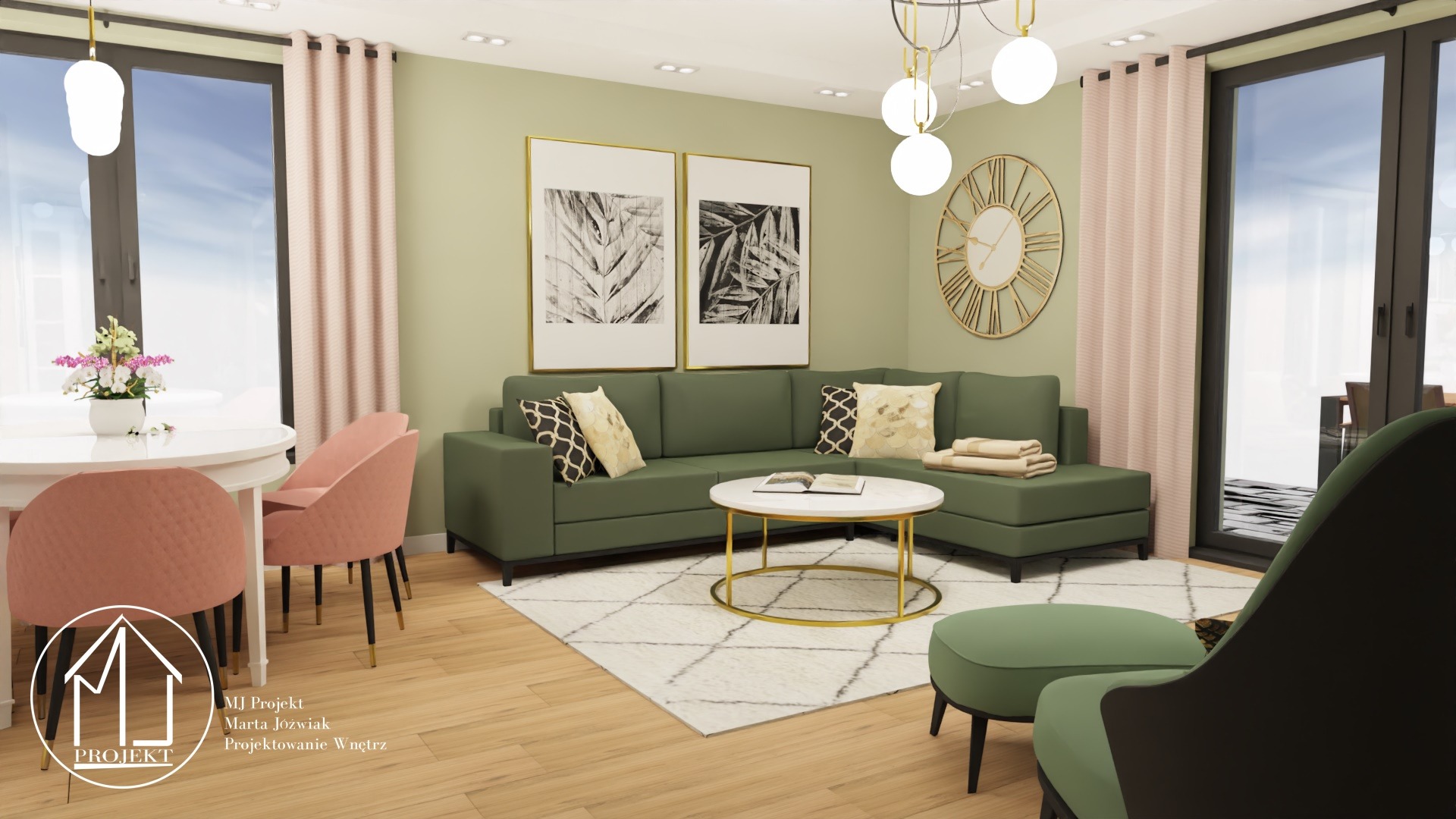 Wizualizacja projektu domu parterowego - salon