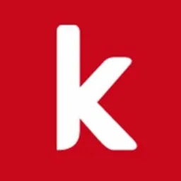Biała litera 'k' na czerwonym tle, nowoczesne logo.