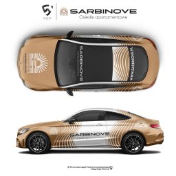Projekt grafiki reklamowej na samochód marki Mercedes dla Sarbinove.
Jeden z wielu elementów identyfikacji wizualnej. Wizualizacje + pliki wektorowe Praca wykonane na zlecenie Wayne Design / Michon-Lab