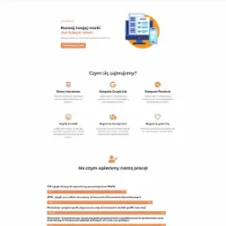 Projekt strony internetowej z nagłówkiem 'Twoja strona! Na wyciągnięcie ręki', sekcjami 'Czym się zajmujemy?' i 'Na czym opieramy naszą pracę!', widoczny fragment kodu CSS i HTML oraz laptop...