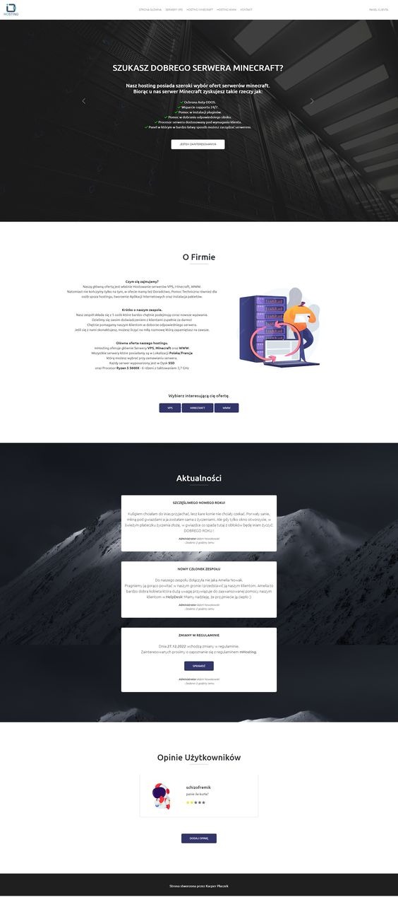 Odnowienie strony głównej Hostingu