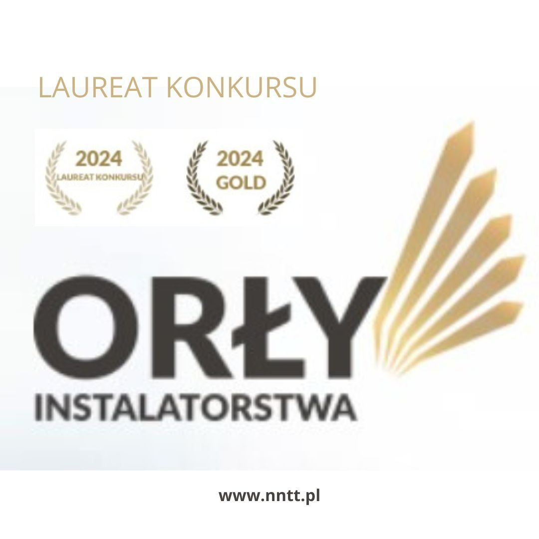 Logo konkursu Orły Instalatorstwa 2024, z laurem i napisem 'Laureat Konkursu' oraz adresem strony www.nntt.pl