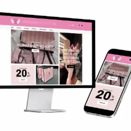 Responsywna strona internetowa sklepu z torebkami i akcesoriami na monitorze i smartfonie, prezentująca promocję 20% off.