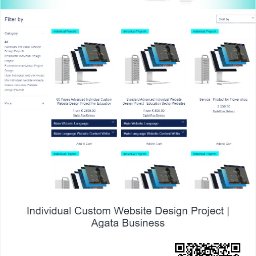 Agata Business Services - Sklep internetowy z ofertami projektów stron internetowych, prezentujący wizualizacje na ekranach różnych urządzeń i warstwowe grafiki symbolizujące projekty, z możliwością filtrowania i dodawania...