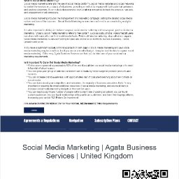 Agata Business Services - Screenshot of a website page titled 'Social Media Marketing' with explanations of what it is, its importance, and a call to action to hire Agata Business Services.
