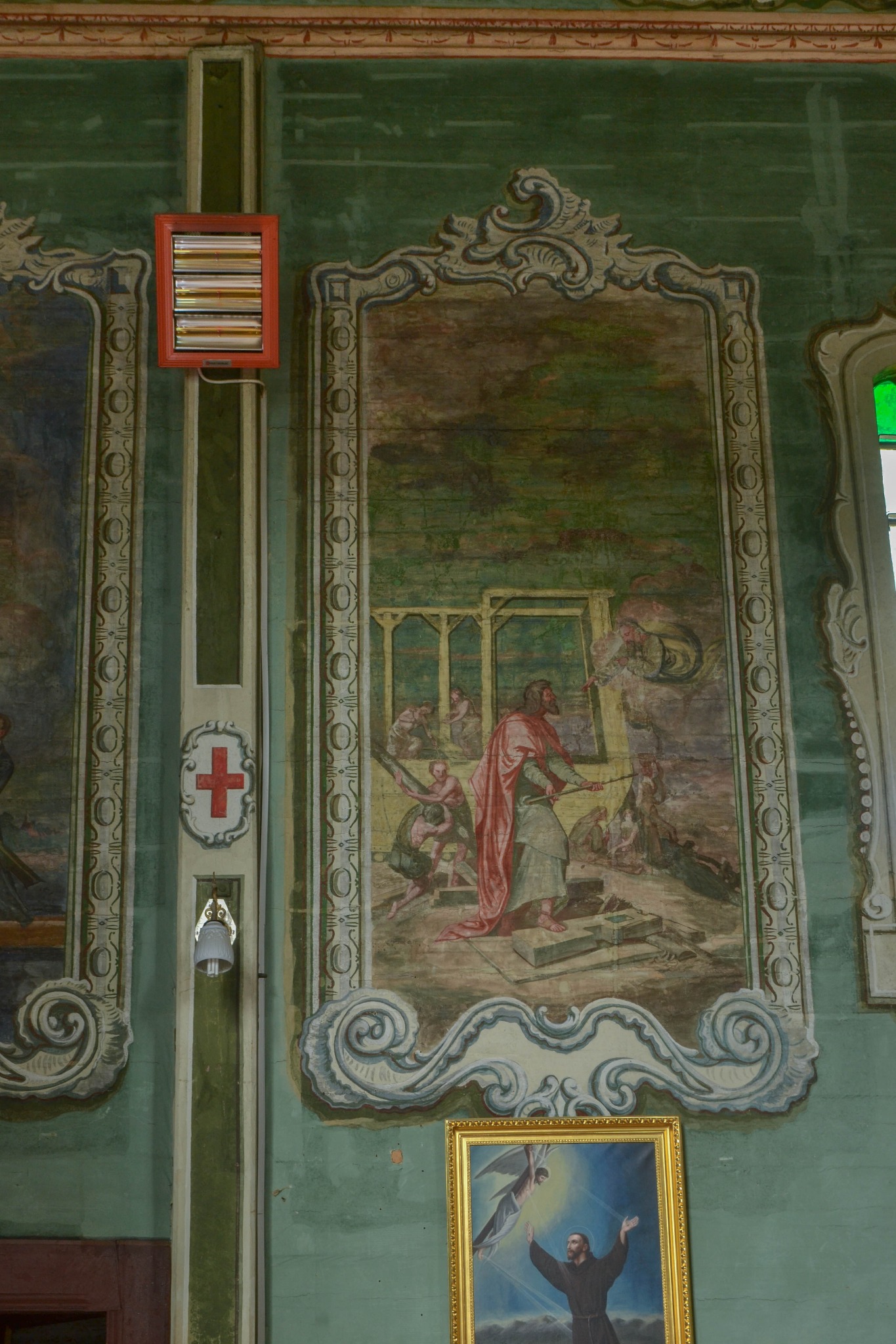 kościół drewniany, malowidło- przed konserwacją