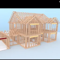 Dom jednorodzinny. Wizulaizajca konstrukcji drewnianej