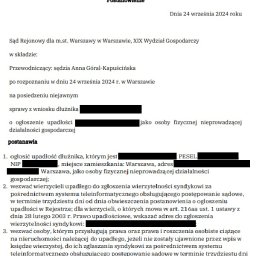 Kolejna upadłośc konsumencka ogłoszona!