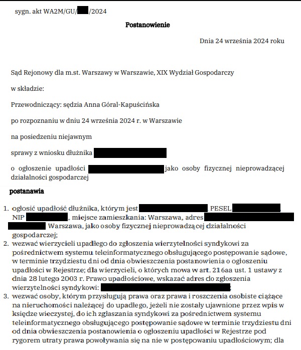Kolejna upadłośc konsumencka ogłoszona!