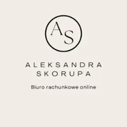 Eleganckie logo biura rachunkowego online z inicjałami AS w okręgu i nazwą firmy Aleksandra Skorupa.