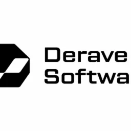 Logo firmy Derave Software, czarno-białe, z geometrycznym symbolem po lewej stronie nazwy.