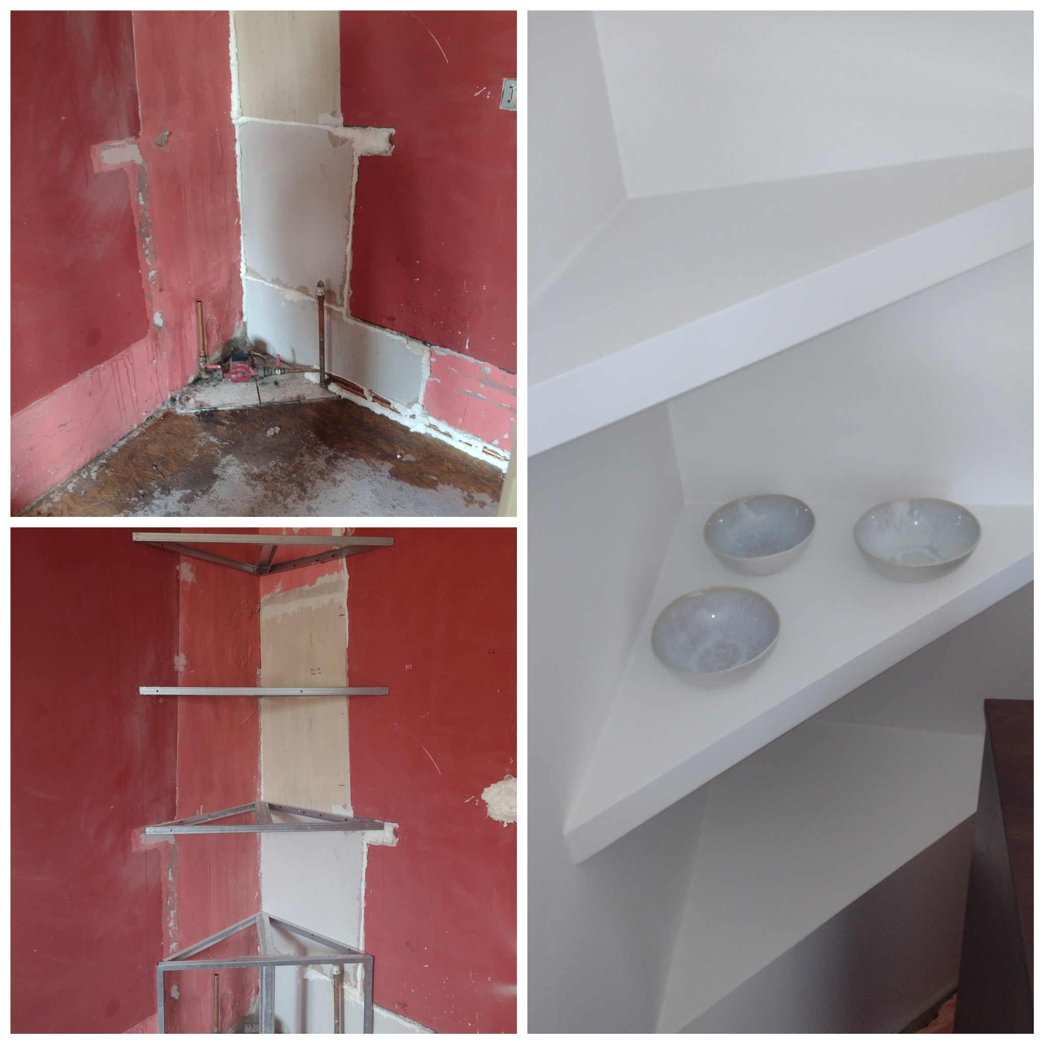 Półki w miejscu po demontażu pieca