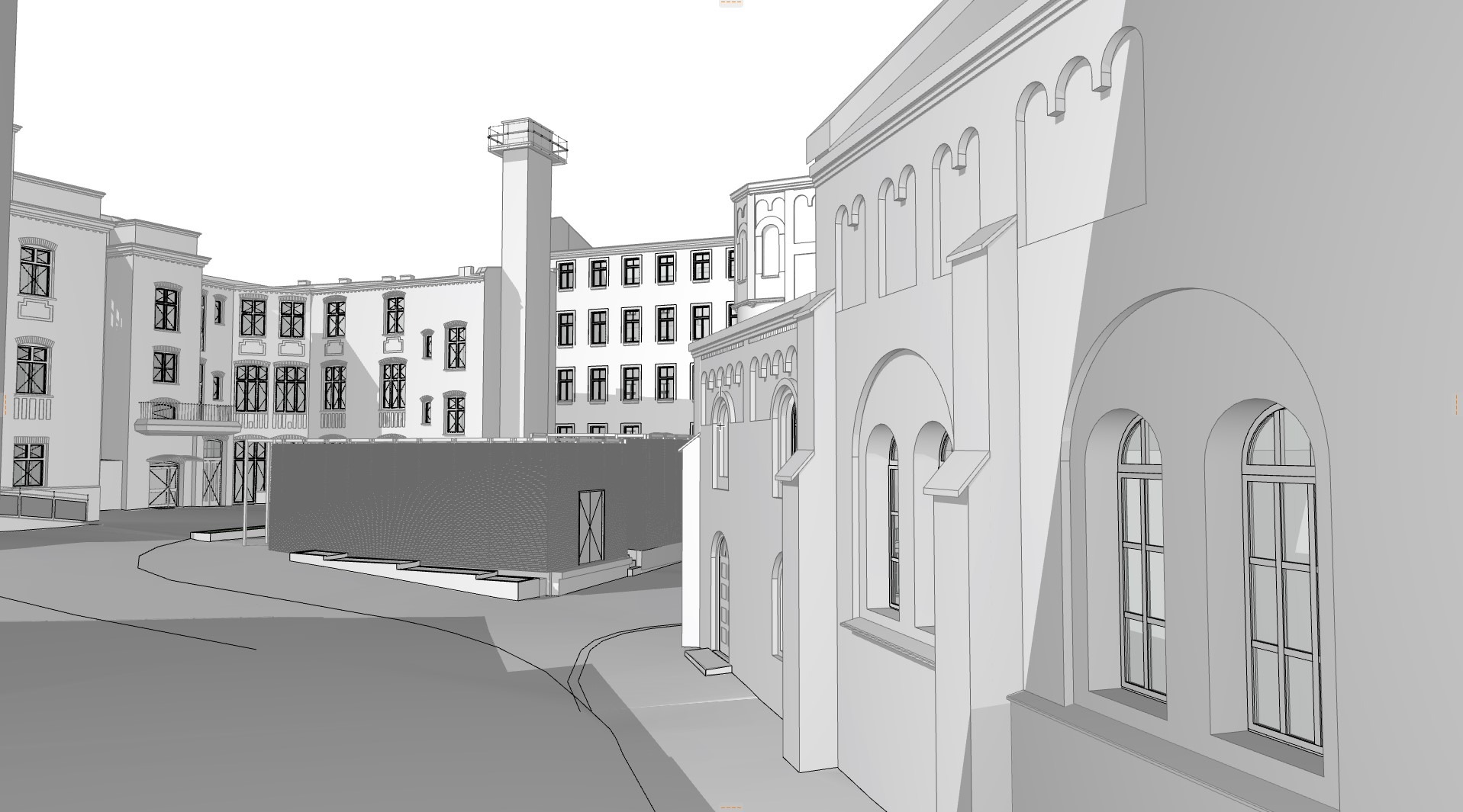 Model 3D budynków i infrastruktury szpitala w Poznaniu wykonany z chmury punktów.