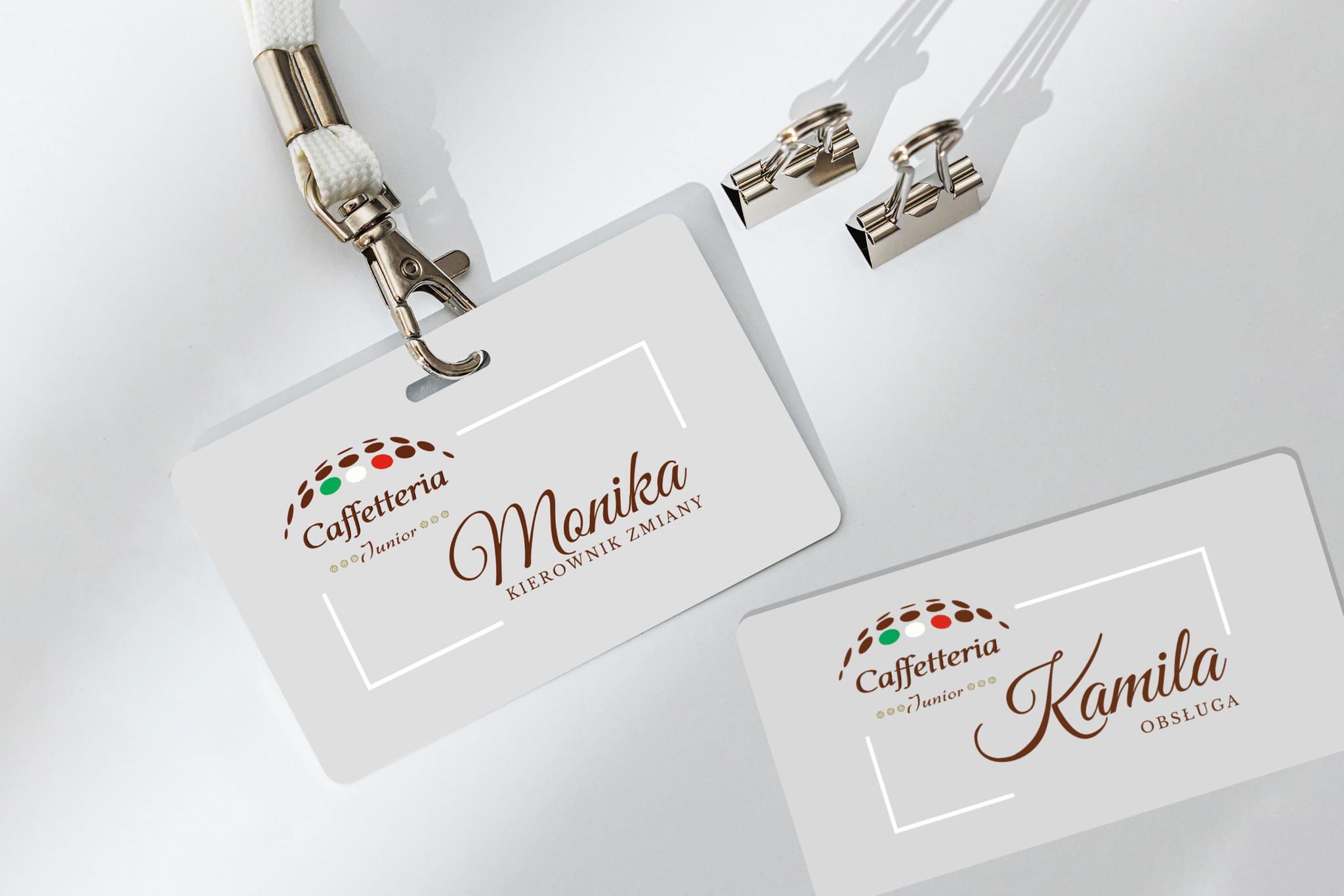 Identyfikator pracowniczy dla włoskiej kawiarni.