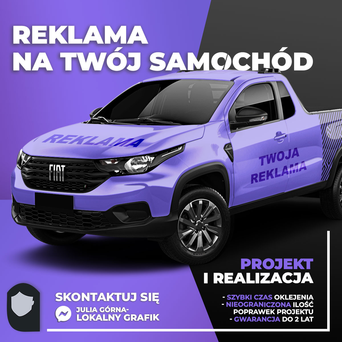 Wykonam reklamę na samochodzie. Projekt i realizacja.