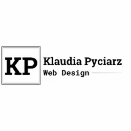 Logo firmy Klaudia Pyciarz Web Design z inicjałami KP w kwadracie po lewej stronie.