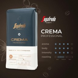 Segafredo Zanetti Poland Sp. z O.O. - Opakowanie kawy ziarnistej Segafredo Crema Professional z informacjami o aromacie, intensywności i stopniu palenia, rekomendowana przez baristów.