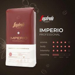 Segafredo Zanetti Poland Sp. z O.O. - Opakowanie kawy Segafredo Zanetti Imperio Professional z informacjami o aromacie, intensywności i stopniu palenia, polecane przez baristów.